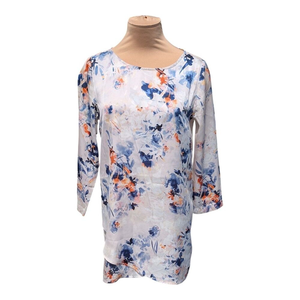 The Limited Floral Watercolor Blouse Tall Small Blue Orange Sleeveless Top Fairy